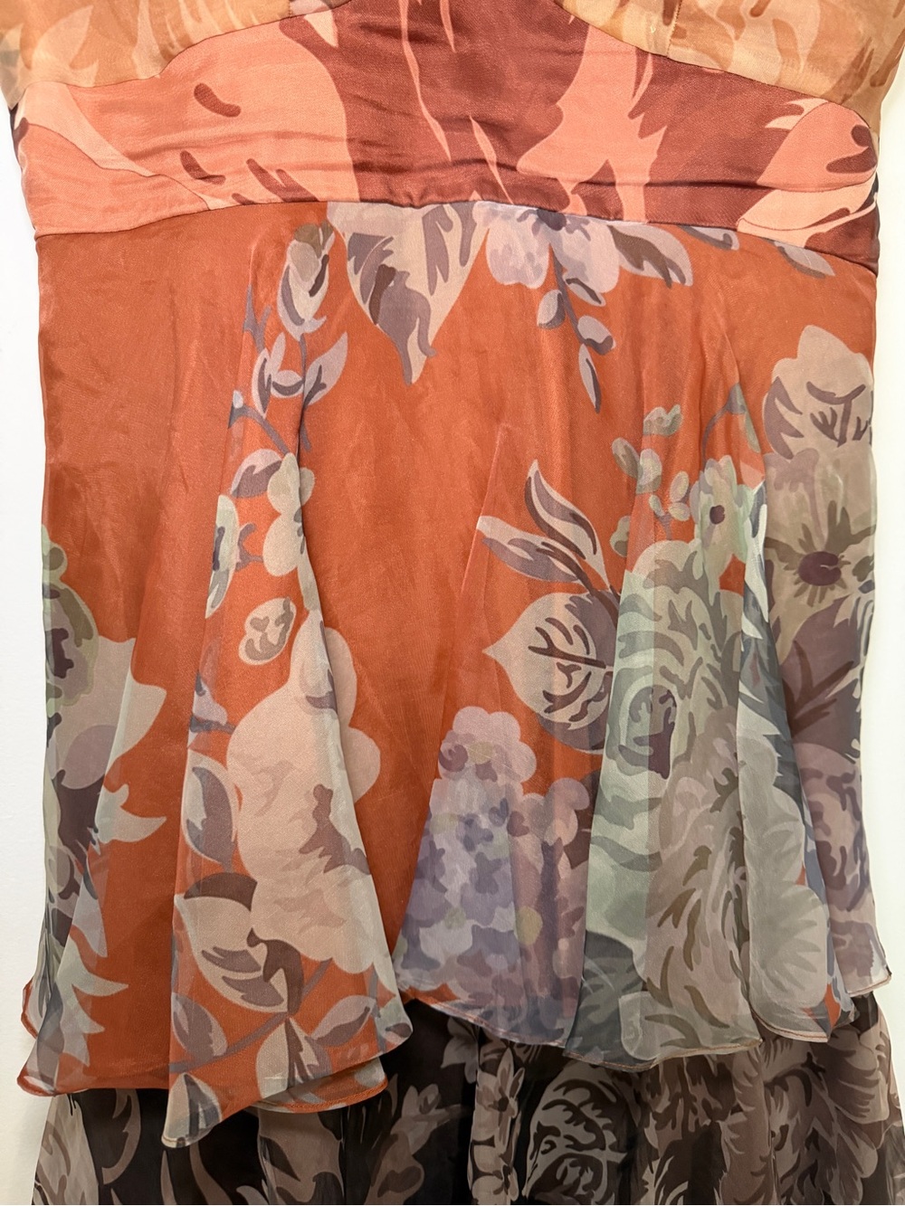 Tiered Strapless Floral Maxi Dress in Rust and Brown - Picture 5 of 11